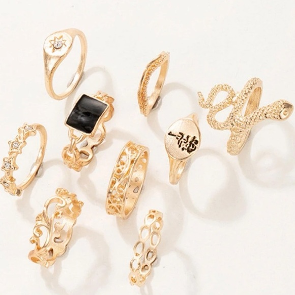 3/ $20 Rhinestone & Snake 9 Pc Ring Set - Picture 3 of 8